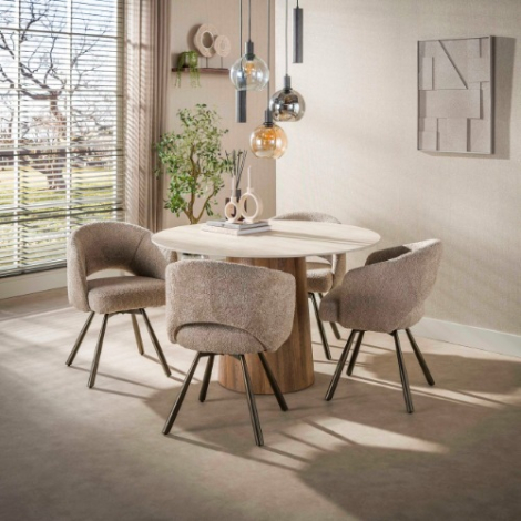 Ronde keramische eettafel 120 cm Axel met centrale poot - sfeerfoto