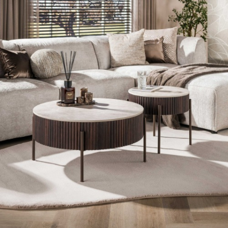 Ronde keramische salontafel natuursteenlook Arda set van 2 - sfeerfoto