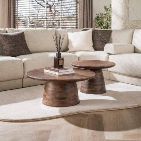 Ronde salontafel acaciahout Balo set van 2 80 cm - sfeerfoto