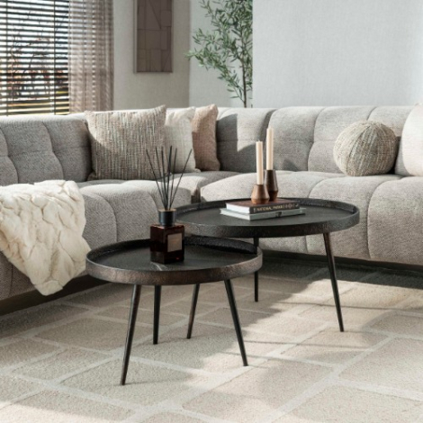 Ronde salontafel grijs gepoedercoat Iben set van 2 - sfeerfoto
