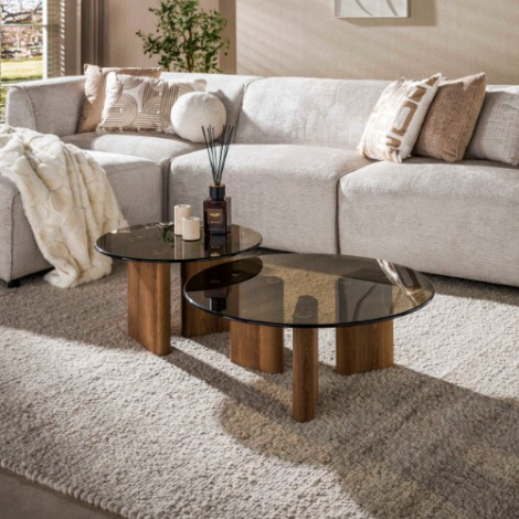 Ronde salontafel rookglas Dalia set van 2 - sfeerfoto