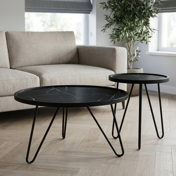 Ronde salontafel set zwart marmerlook