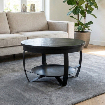 Ronde salontafel zwart van mangohout 70 cm