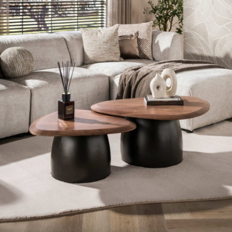 Salontafel acaciahout Tavo set van 2 driehoek - sfeerfoto