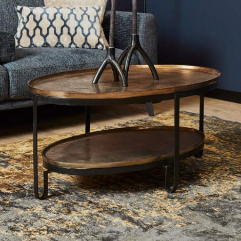 Ovale salontafel Kate goud 98 cm sfeerbeeld in woonkamer