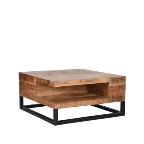Vierkante salontafel Chantal grof mangohout 80x80 cm bruin