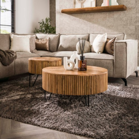 Salontafel mangohout Kira set van 2 rond naturel - sfeerfoto