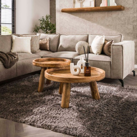 Salontafel mangohout Meda set van 2 met opstaande rand - sfeerfoto