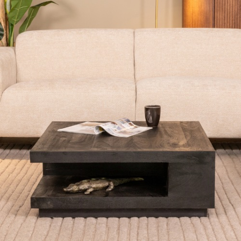Vierkante salontafel Silke mangohout 80x80 cm zwart