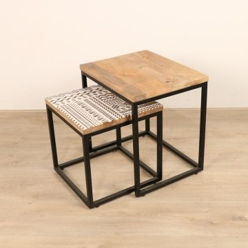 Salontafelset mangohout wit - vierkant 