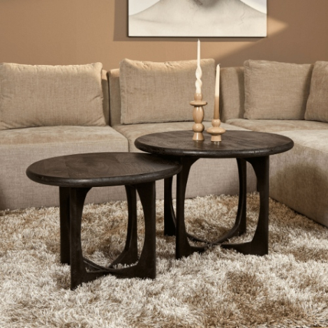 Ronde salontafel Milou van mangohout in zwart met een doorsnede van 70 cm