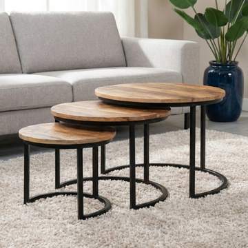 Salontafel set van drie mangohout rond.