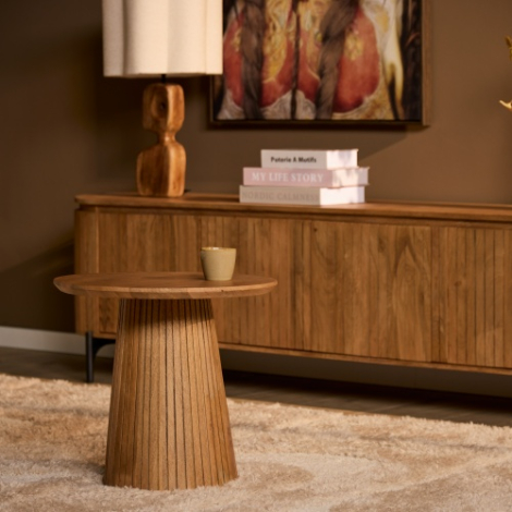Salontafel Solana naturel mangohout 50 cm sfeerbeeld in de woonkamer