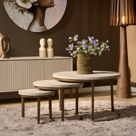 Salontafelset Madison zand 70 cm set van 3 sfeerbeeld in de woonkamer