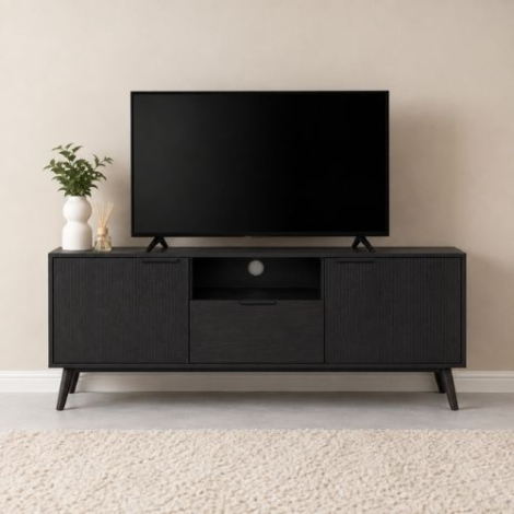 Eiken tv meubel 150 cm donkerbruin/zwart