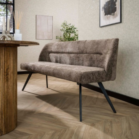 Stoffen eetkamerbank Yuna taupe chenille 188 cm - sfeerfoto