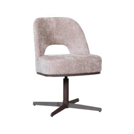 Eetkamerstoel Pieter beige chenille met open rug, bronzen voet