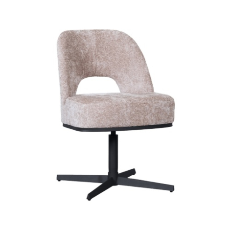 Eetkamerstoel Pieter beige chenille met open rug, zwarte voet