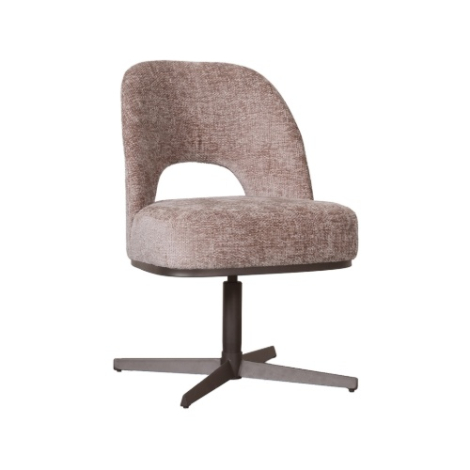 Eetkamerstoel Pieter taupe chenille met open rug, bronzen voet