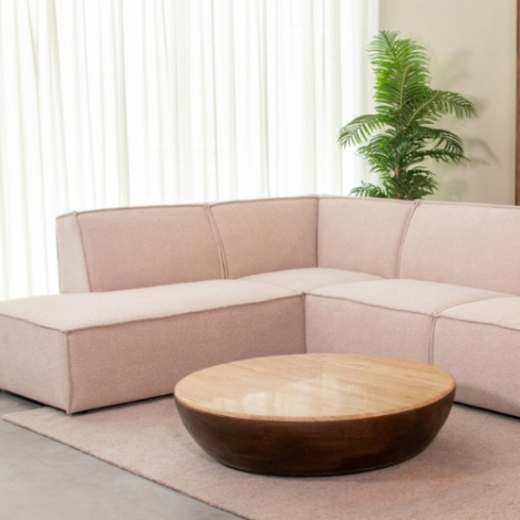 Ronde salontafel Diederik travertin en donkerbruin hout, 90 cm