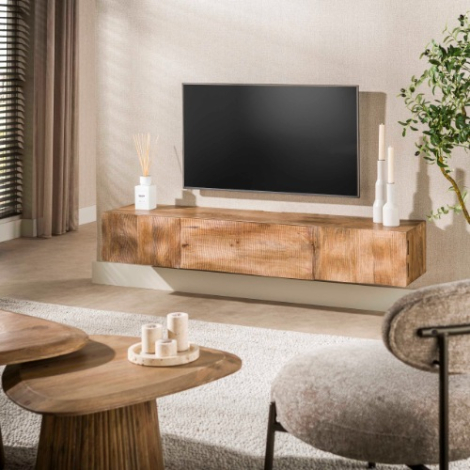 Tv-meubel 160 cm Tamo naturel met golvend front, zwevend of staand - sfeerfoto