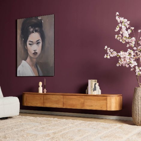 Naturel mangohouten tv-meubel Excellent 240 cm zwevend in woonkamer