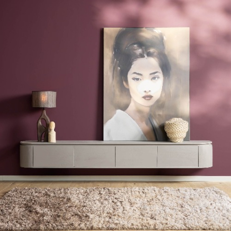 Taupe mangohouten tv-meubel Excellent 240 cm zwevend in woonkamer