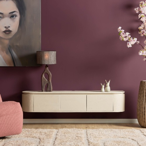 Zand mangohouten tv-meubel Excellent 160 cm zwevend in woonkamer