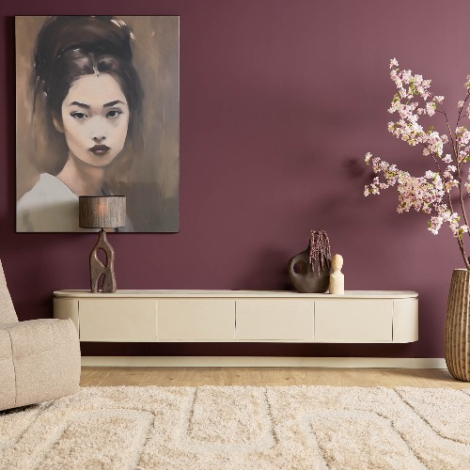 Zand mangohouten tv-meubel Excellent 240 cm zwevend in woonkamer