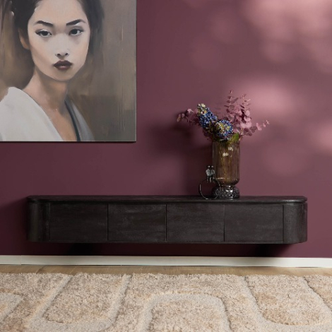 Zwart mangohouten tv-meubel Excellent 200 cm zwevend in woonkamer
