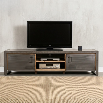 Industrieel tv meubel 180 cm breed met grijs staal.