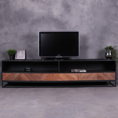 Tv meubel mangohout met visgraat motief.