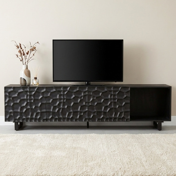 Zwart tv meubel van mangohout 220 cm.