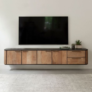 Tv meubel zwevend teakhout 230 cm.
