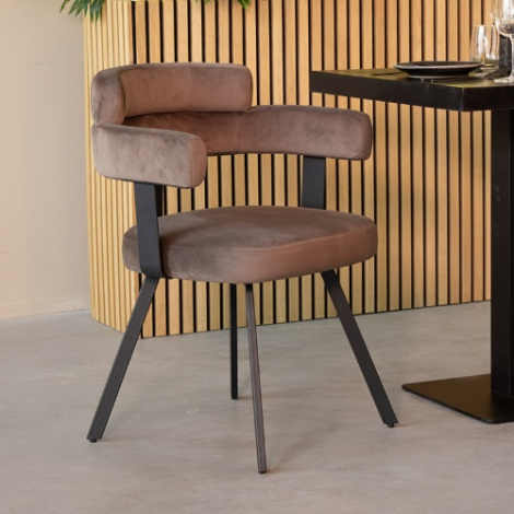 Velvet eetkamerstoel Bo taupe met armleuning