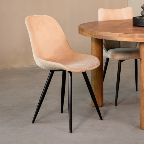 Velvet eetkamerstoel Chiel beige met kuip