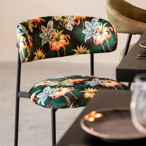 Velvet eetkamerstoel Fien met tropische print
