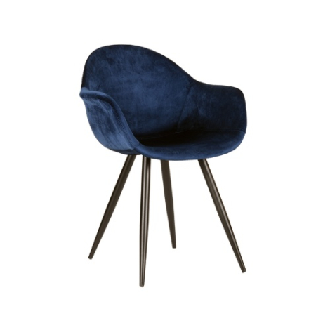 Velvet eetkamerstoel Frits blauw met kuip en armleuning