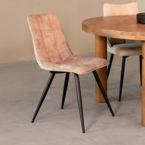 Velvet eetkamerstoel Just beige met blokstiksel, per 4