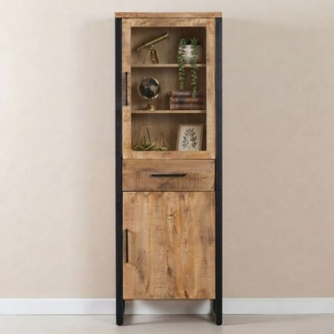 Vitrinekast mangohout met glas