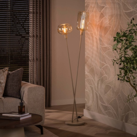 Vloerlamp met 2 glazen kappen Nika beige amber glas - sfeerfoto