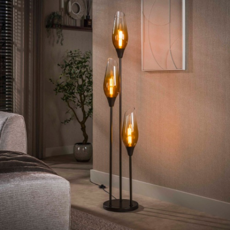 Vloerlamp met 3 glazen kappen Tora bruin 168 cm - sfeerfoto
