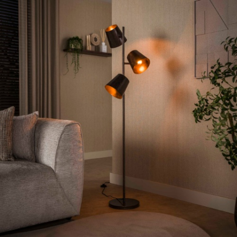 Vloerlamp met 3 verstelbare kappen Lenzo bruin - sfeerfoto