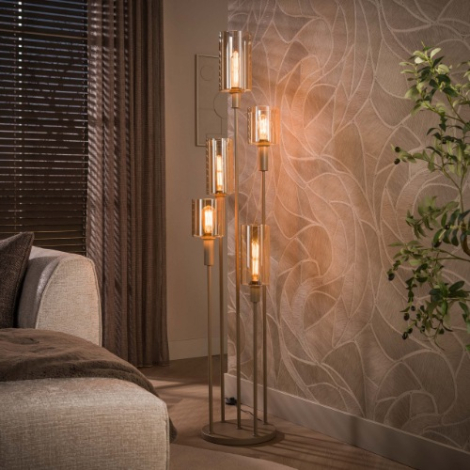 Vloerlamp met 5 glazen cilinders Sella beige amber glas - sfeerfoto