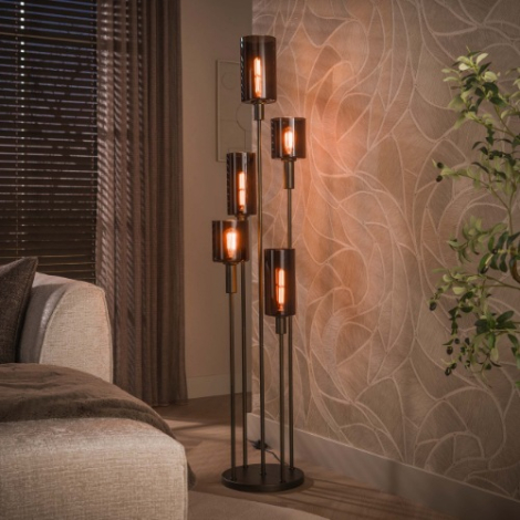 Vloerlamp 5 glazen cilinders Sella bruin - sfeerfoto