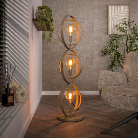 Vloerlamp met draaiende ringen 3 lichts Karo beige - sfeerfoto