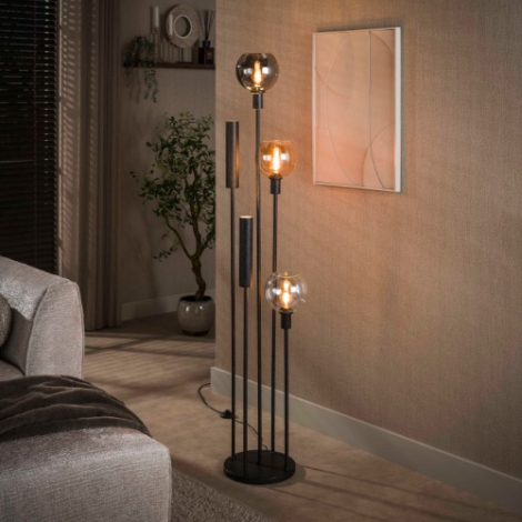 Vloerlamp met glazen bollen en spots 5 lichts Makalu zwart - sfeerfoto