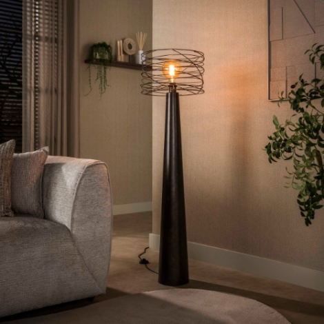 Vloerlamp open draadkap Nelle bruin - sfeerfoto