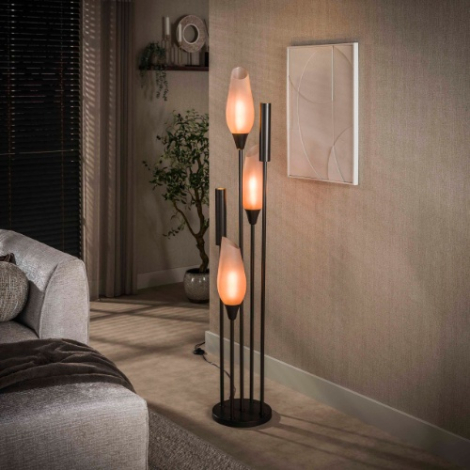 Vloerlamp met spots en bruin matglas Tora 5 lichts - sfeerfoto