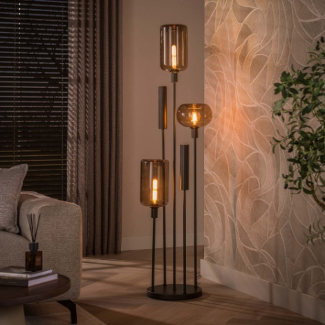 Vloerlamp met spots en smoke glazen kappen Nika bruin - sfeerfoto